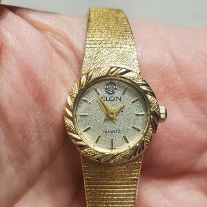 PARTS: Vintage Elgin Womens Gold Tone Quartz Watch Bracelet